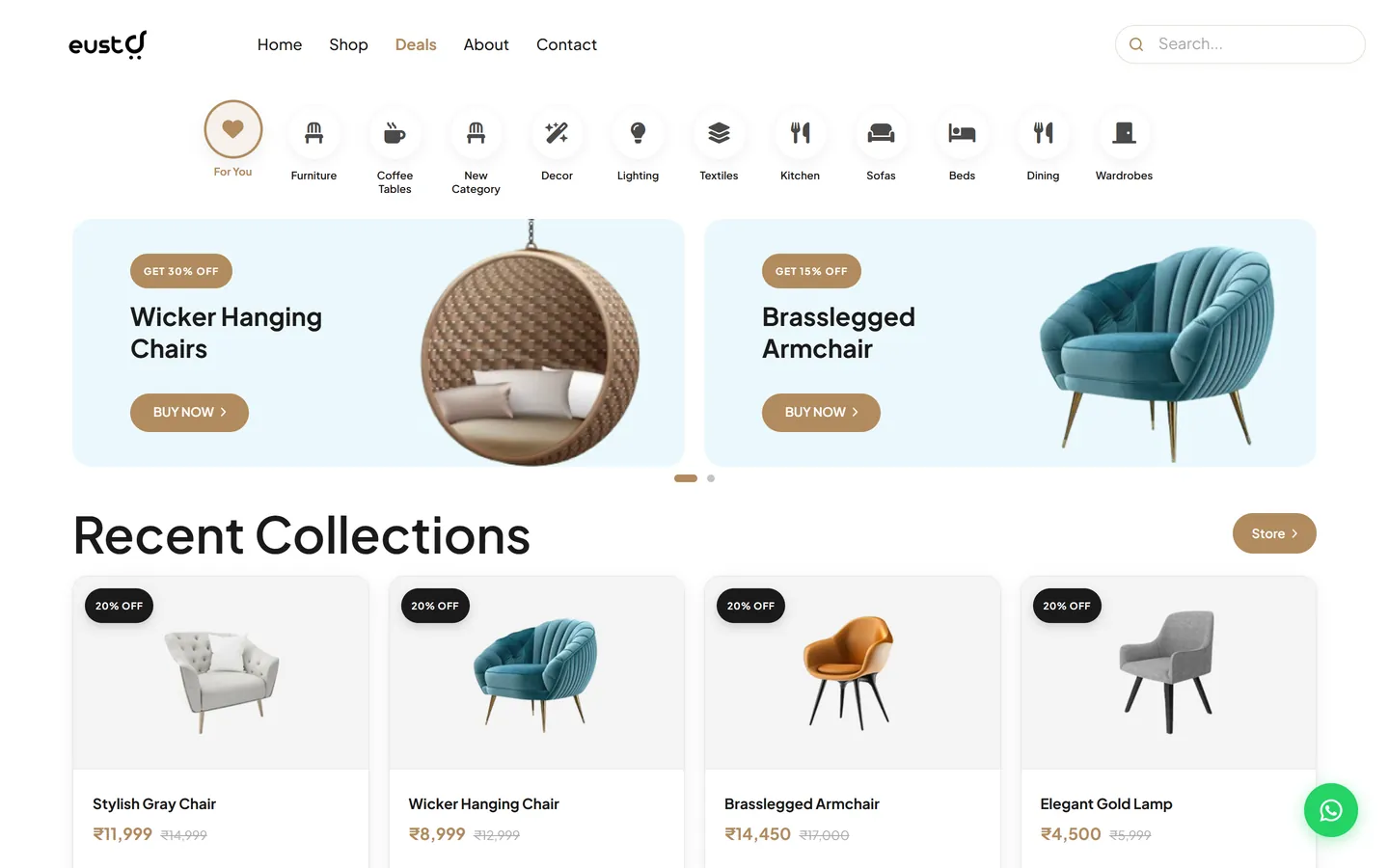 An Eusta storefront on a desktop browser